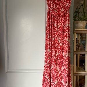 Fashionomics Red and Cream Printed Maxi